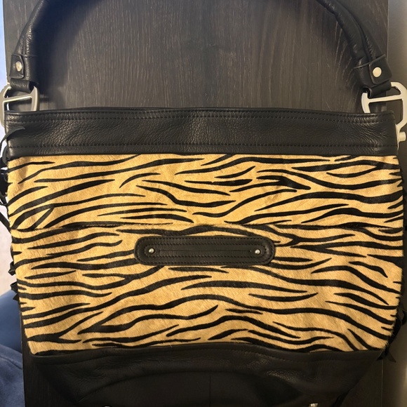 B. Makowsky Tiger Print Calf Hair & Leather Hobo Bag - Picture 5 of 5